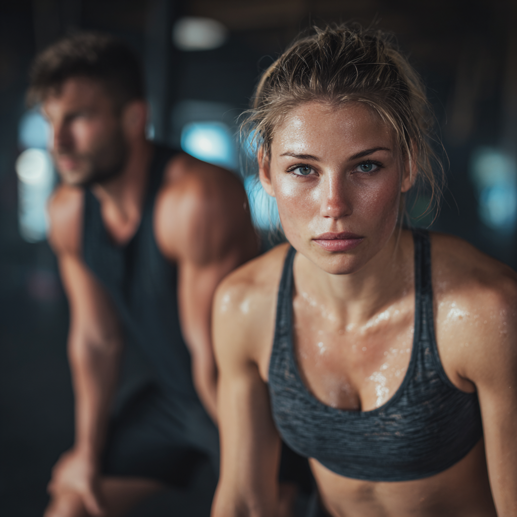 Slovenski fitnes tréner ukazuje správnu techniku cvičenia skupine účastníkov, všetci vyzerajú sústredene a spokojne v svetlom štúdiu